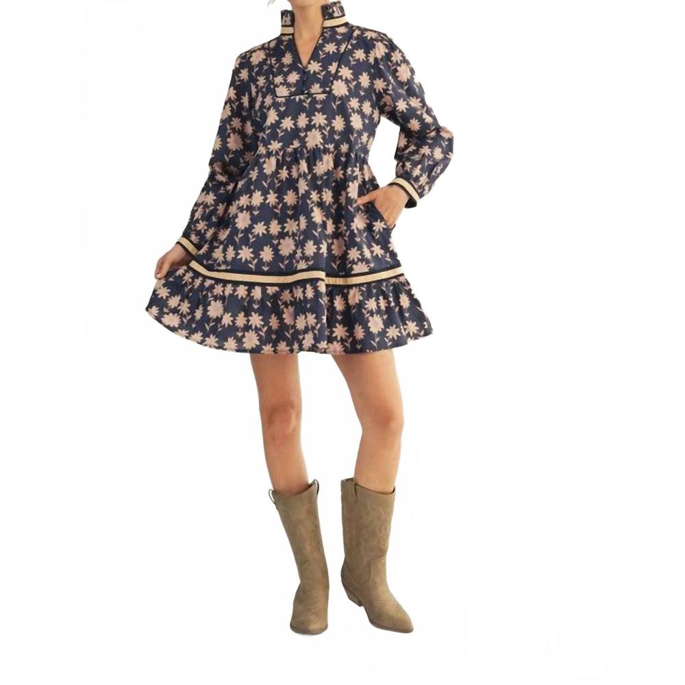 JODIFL Navy and Pink Floral Long Sleeve Dress - Picture 4 of 4
